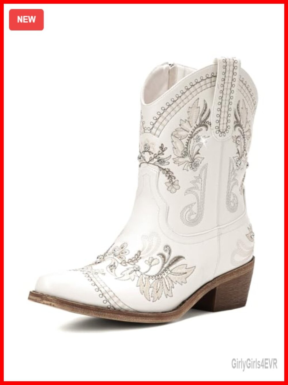 Western Cowboy Ankle Boots Embroidered Rhinestone Chunky Heel